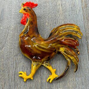 Vintage Enamel Rooster Brooch - Mid 20th Century Original by Robert